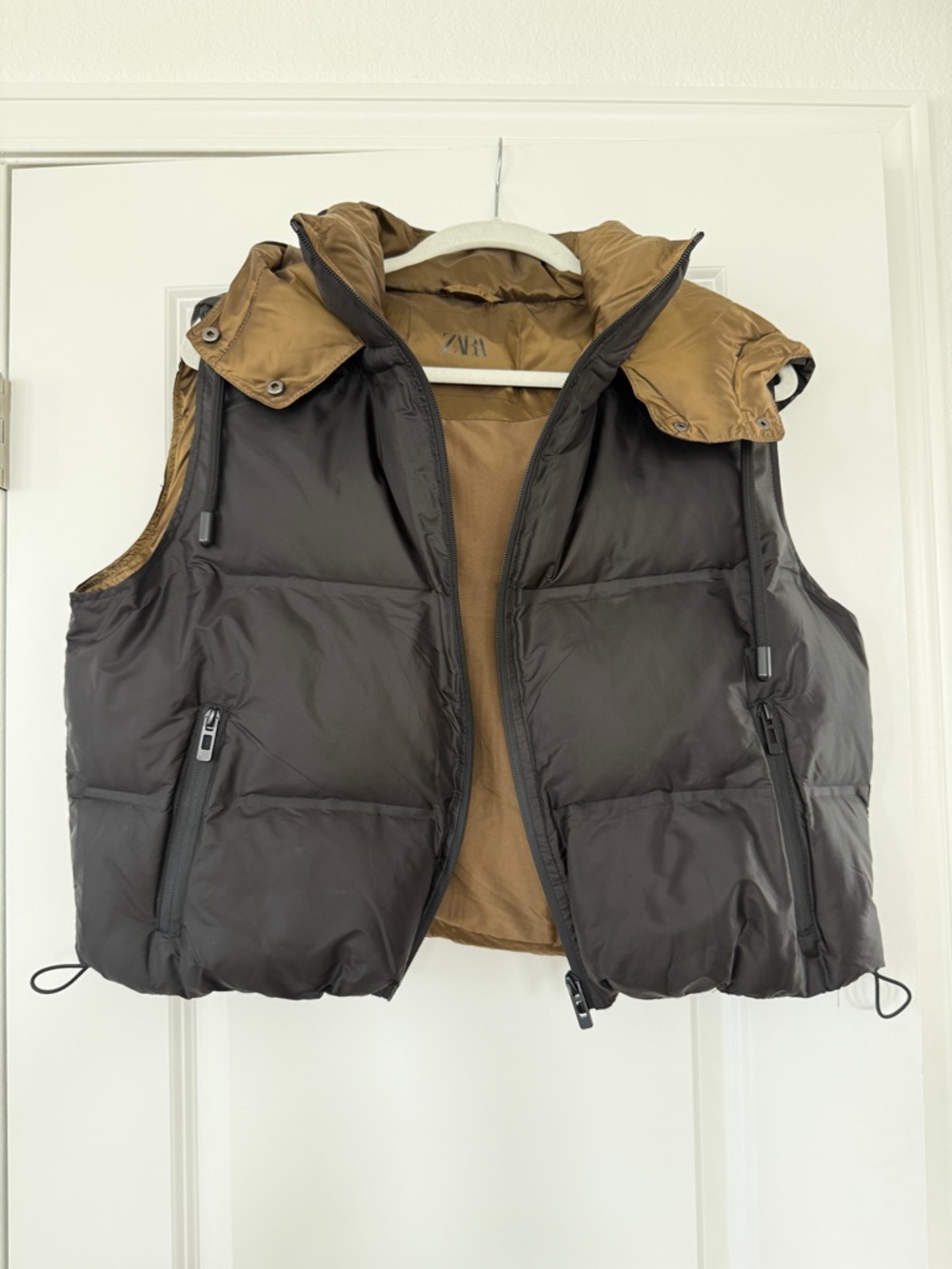 Zara Black and Camel Reversible Puffer Vest